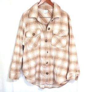 Time and Tru Beige White Flannel Button Front Shacket Size XXL